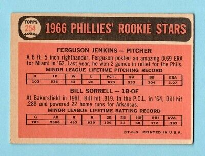 1966 Topps #254 Ferguson Jenkins Phila Phillies Rookie Baseball Card V/E o/c