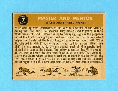 1960 Topps #7 Master & Mentor Willie Mays, Bill Rigney Baseball Card EX wrk