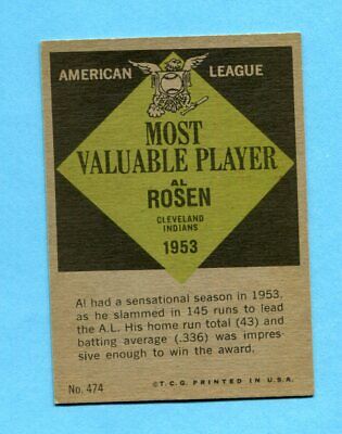 1961 Topps #474 Al Rosen MVP Cleveland Indians Baseball Card NM o/c 