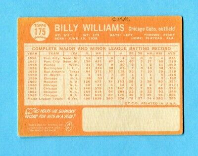 1964 Topps #175 Billy Williams Chicago Cubs Baseball Card VG+ pmb 