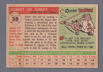 1955 Topps #38 Bob Turley New York Yankees Baseball Card EX+