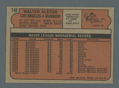 1972 Topps #749 Walter Alston Los Angeles Dodgers High Number Baseball Card EX+