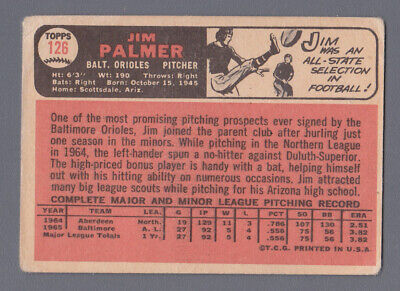 1966 Topps #126 Jim Palmer Baltimore Orioles Rookie Baseball Card G - VG