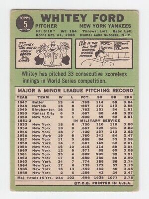 1967 Topps #5 Whitey Ford New York Yankees Baseball Card VG cres/wrks