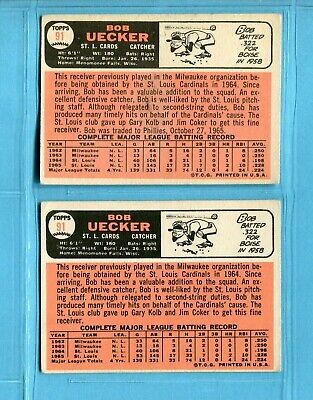 1966 Topps #91 Bob Uecker Lot of 2 Diff Variation Baseball Cards LG & Vg/Ex wk  