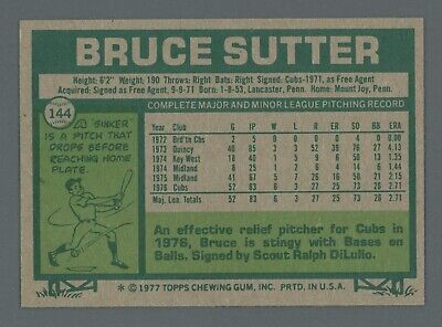 1977 Topps #144 Bruce Sutter Chicago Cubs Rookie Baseball Card NM 