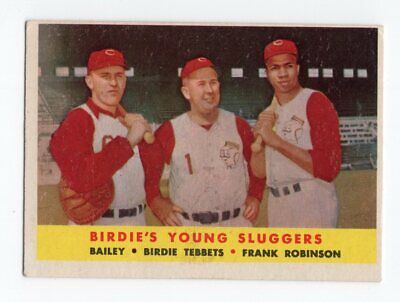 1958 Topps #386 Frank Robinson & others Cincinnati Reds Baseball Card EX