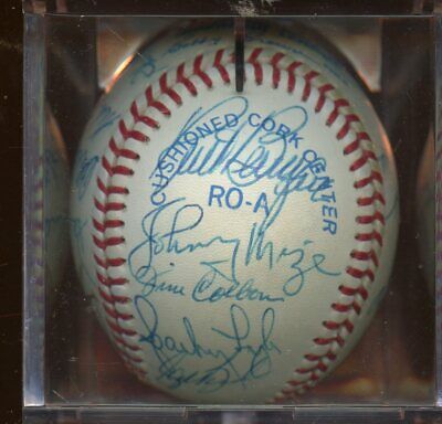 Yankees / Brewers  Old Timers OAL Brown Baseball 20 Signatures GAI Sticker