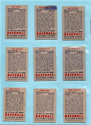 1951 Bowman Starter Set Lot of 9 Diff High Number Baseball Cards EX - EX+ isu 