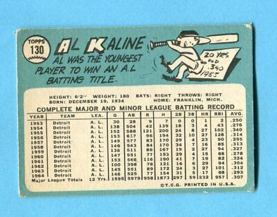 1965 Topps #130 Al Kaline Detroit Tigers Baseball Card VG wrks