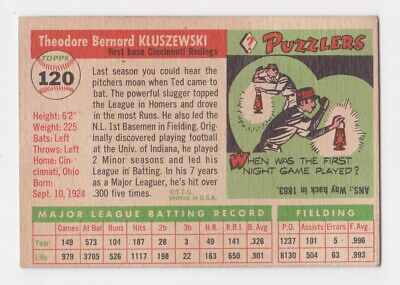 1955 Topps #120 Ted Kluszewski Cincinnati Redlegs Baseball Card EX+ pm