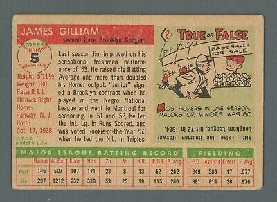 1955 Topps #5 Junior Gilliam Brooklyn Dodgers Baseball Card Vg/Ex