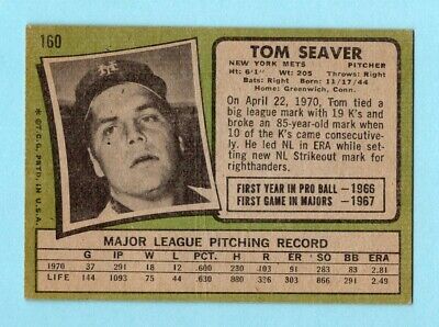 1971 Topps #160 Tom Seaver New York Mets Baseball Card Low Grade