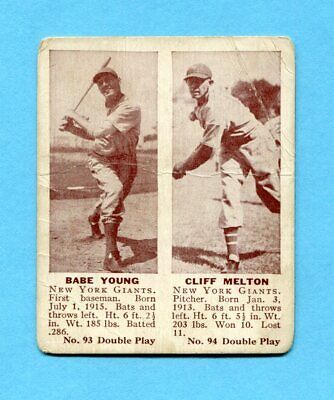 1941 Double Play #93-94 Babe Young - Cliff Melton NY Giants Baseball Card Lo Gr 