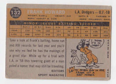 1960 Topps #132 Frank Howard Los Angeles Dodgers Rookie Baseball Card VG 