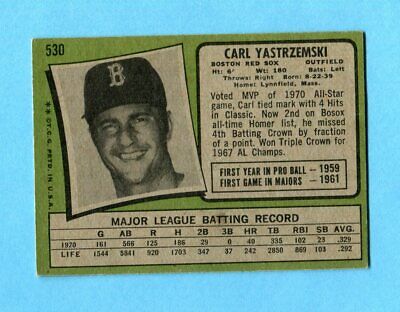 1971 Topps #530 Carl Yastrzemski Boston Red Sox Baseball Card EX