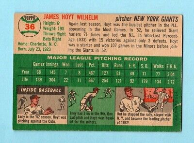 1954 Topps #36 Hoyt Wilhelm New York Giants Baseball Card Low Grade