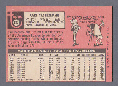 1969 Topps #130 Carl Yastrzemski Boston Red Sox Baseball Card NM o/c   