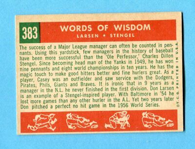 1959 Topps #383 Words of Wisdom Larsen - Stengel NY Yankees Baseball Card EX+