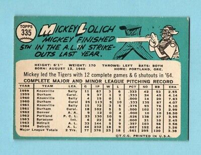 1965 Topps #335 Mickey Lolich Detroit Tigers Baseball Card NM app fls        