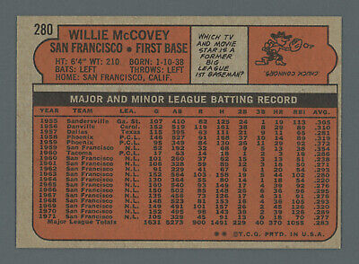 1972 Topps #280 Willie McCovey San Francisco Giants Baseball Card NM o/c 