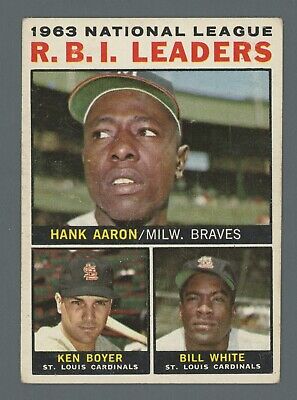 1964 Topps #11 1963 NL RBI Leaders Hank Aaron, Boyer, White Baseball Card Vg/Ex