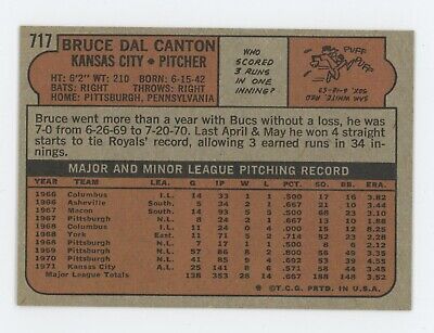 1972 Topps #717 Bruce Dal Canton Kansas City Royals High Number Baseball Card NM