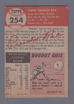 1953 Topps #254 Preacher Roe Brooklyn Dodgers Baseball Card EX