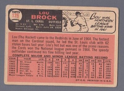 1966 Topps #125 Lou Brock St. Louis Cardinals Baseball Card Low Grade 
