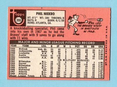 1969 Topps #355 Phil Niekro Atlanta Braves Baseball Card NM  