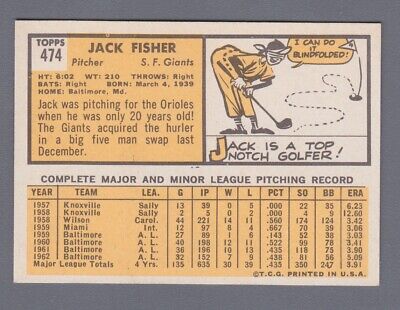 1963 Topps #474 Jack Fisher San Fran Giants Semi High Number Baseball Card NM  