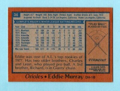 1978 Topps #36 Eddie Murray Baltimore Orioles Rookie Baseball Card EX+      