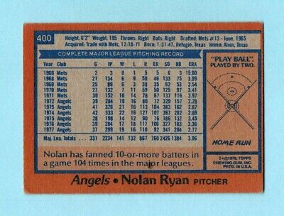 1978 Topps #400 Nolan Ryan California Angels Baseball Card EX 