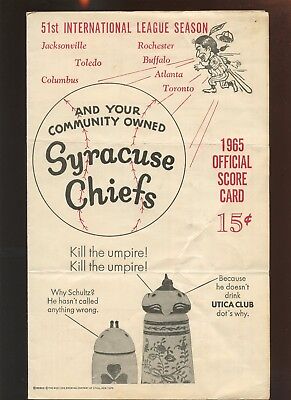 1965 International League Baseball Scorecard Syracuse Chiefs