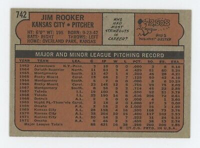 1972 Topps #742 Jim Rooker Kansas City Royals High Number Baseball Card NM