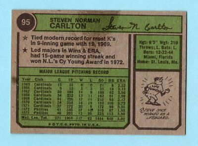 1974 Topps #95 Steve Carlton Philadelphia Phillies Baseball Card NM pt rs st    