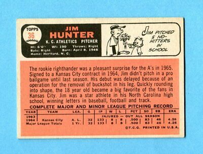 1966 Topps #36 Jim Catfish Hunter KC Athletics Baseball Card EX+  