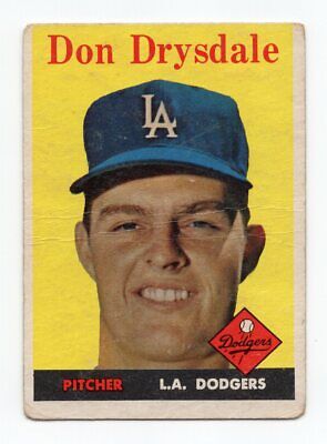 1958 Topps #25 Don Drysdale Los Angeles Dodgers Baseball Card Low Grade  