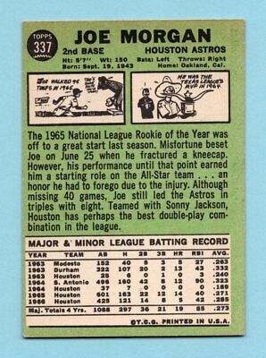 1967 Topps #337 Joe Morgan Houston Astros Baseball Card EX+ o/c    