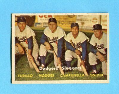 1957 Topps #400 Dodgers Sluggers Brooklyn Dodgers Baseball Card Ex-Ex+ wrk tr