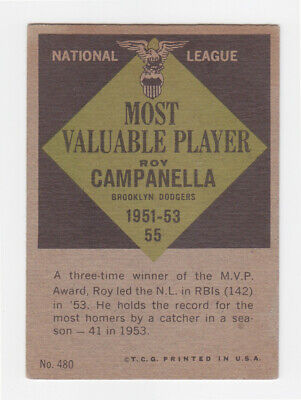 1961 Topps #480 Roy Campanella MVP Dodgers Baseball Card EX prt lns