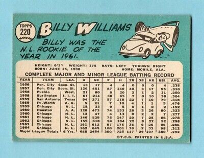 1965 Topps #220 Billy Williams Chicago Cubs Baseball Card EX      