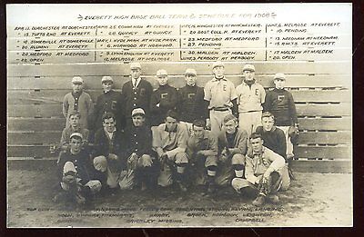 1908 Baseball Postcard Everett High School Baseball Team Photo & Schedule NRMT