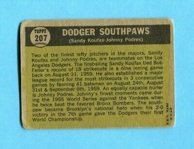 1961 Topps #207 Dodger Southpaws Sandy Koufax Johnny Podres Baseball Card LG