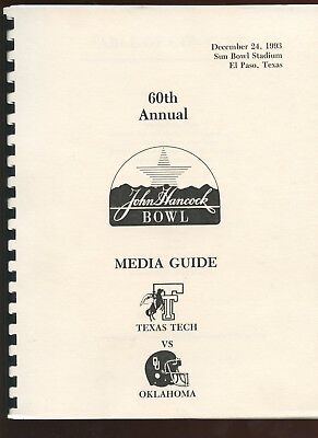 12-24 1933 NCAA Foot John Hancock Bowl Media Guide Texas Tech vs Oklahoma NRMT