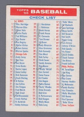 1956 Topps Checklist 1/3 Baseball Card EX app wrinkles frt/bk checked