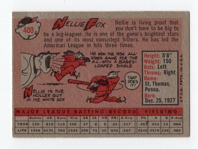 1958 Topps #400 Nellie Fox Chicago White Sox Baseball Card Ex/Mt o/c stain