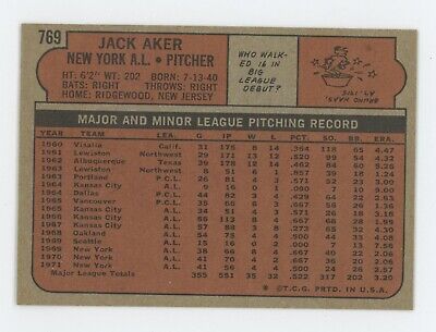 1972 Topps #769 Jack Aker New York Yankees High Number Baseball Card NM