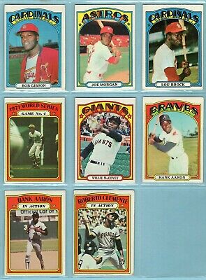 1972 Topps Lot of 8 Different Hall of Famer Baseball Cards LG - Ex/Ex+