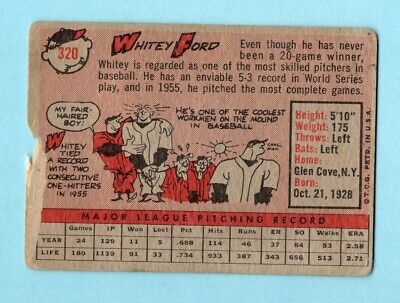 1958 Topps #320 Whitey Ford New York Yankees Baseball Card Low Grade